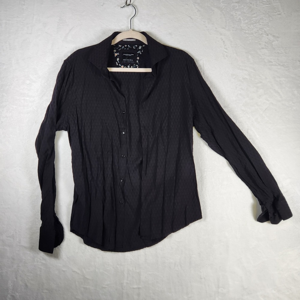 Men's Black Patterned Button Down‎ Shirt Long Sleeve Casual